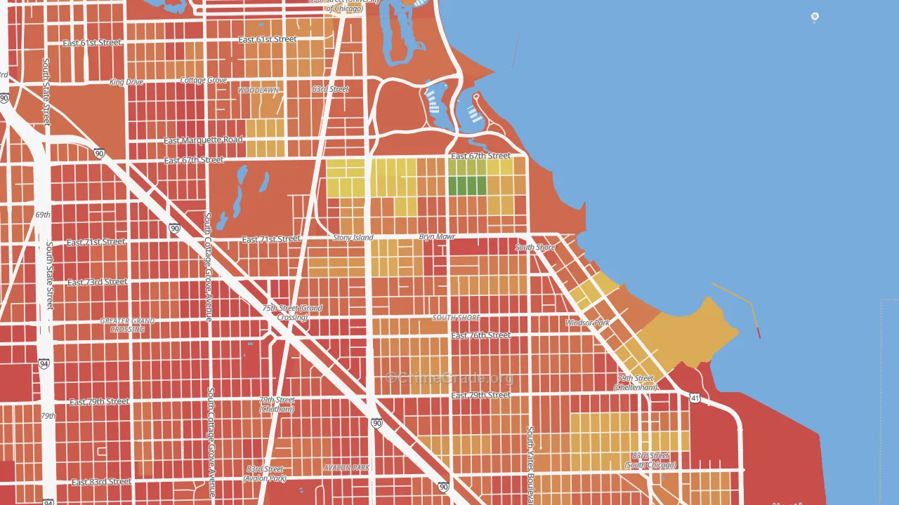 South Shore, Chicago, IL Map of Theft Rates