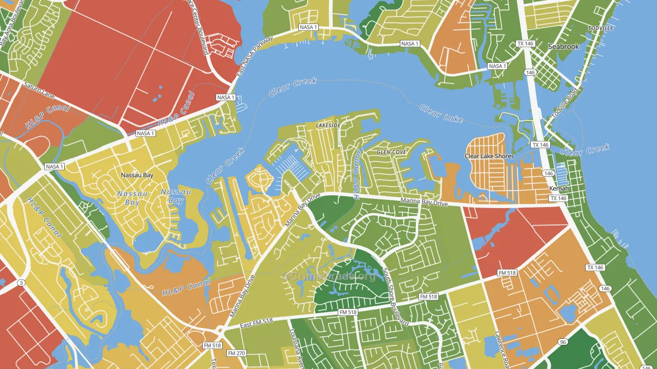South Shore Harbour and Marina, League City, TX Map of Theft Rates