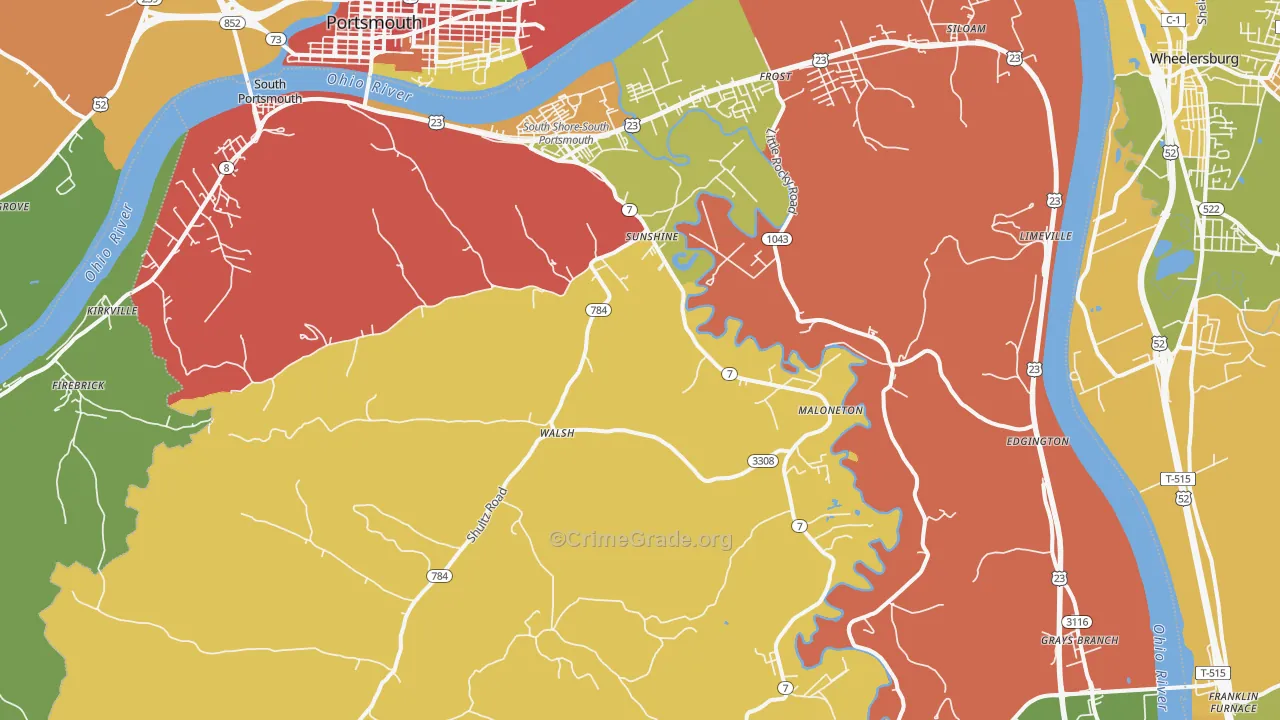 South Shore, KY Map of Theft Rates