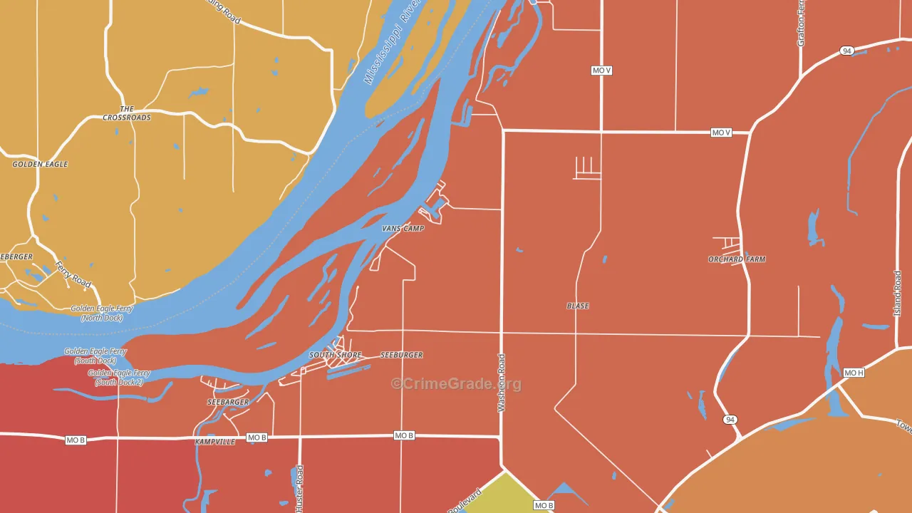 South Shore, MO Map of Theft Rates