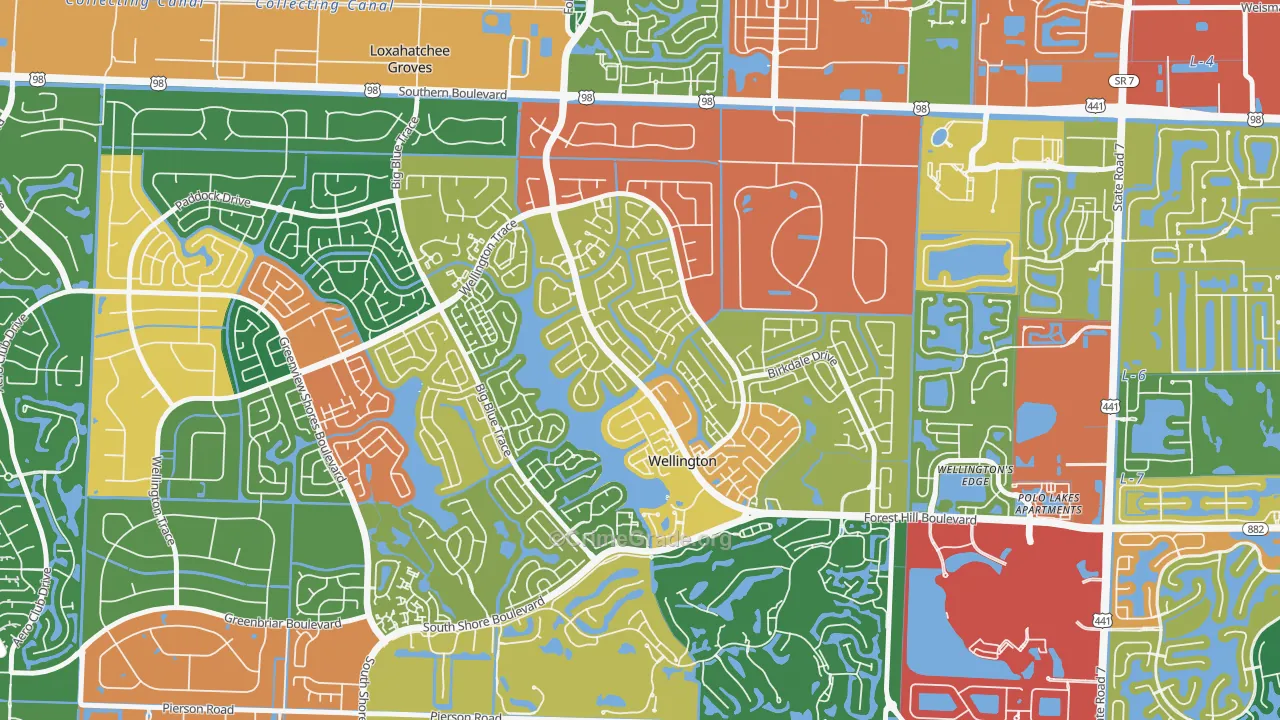 South Shore of Wellington, Wellington, FL Map of Theft Rates