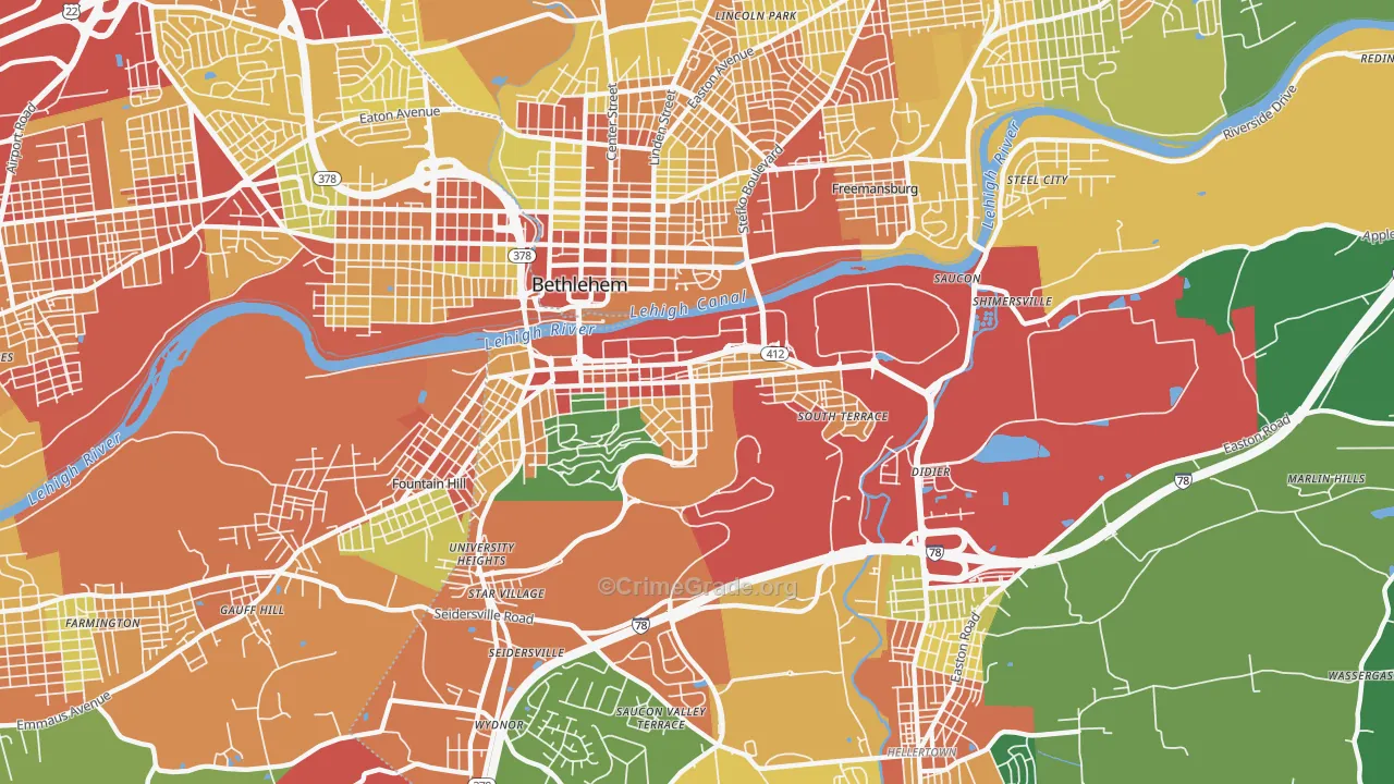 South Side, Bethlehem, PA Map of Theft Rates