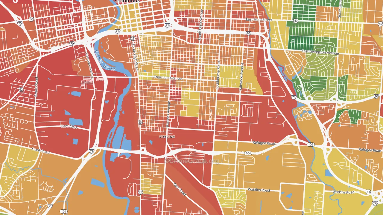 South Side, Columbus, OH Map of Theft Rates