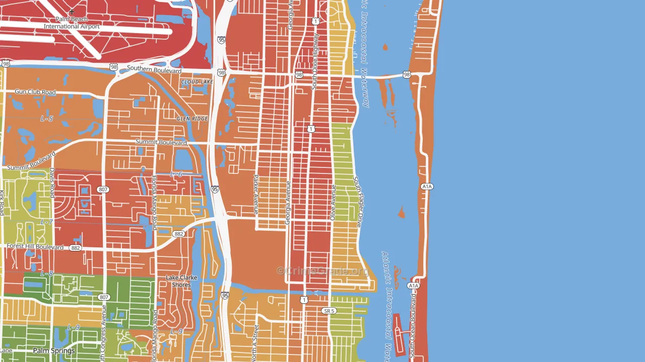 South Side, West Palm Beach, FL Map of Theft Rates