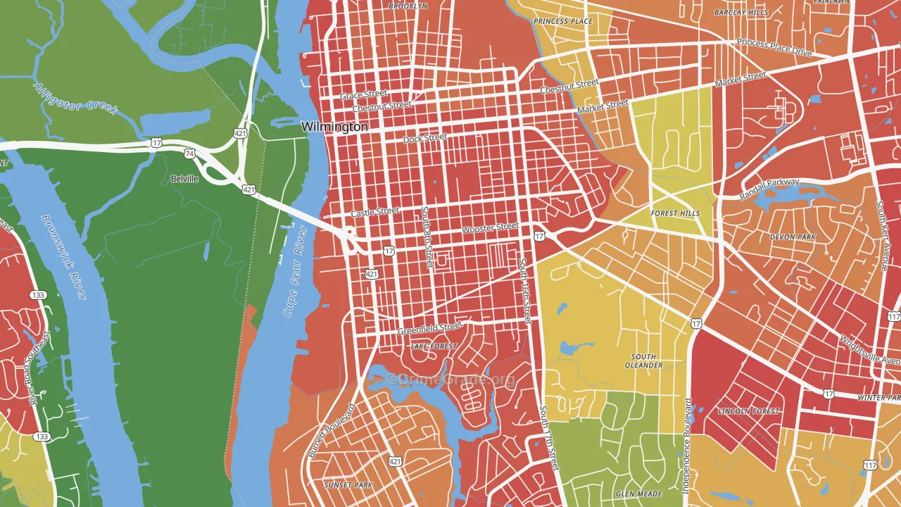 South Side, Wilmington, NC Map of Theft Rates