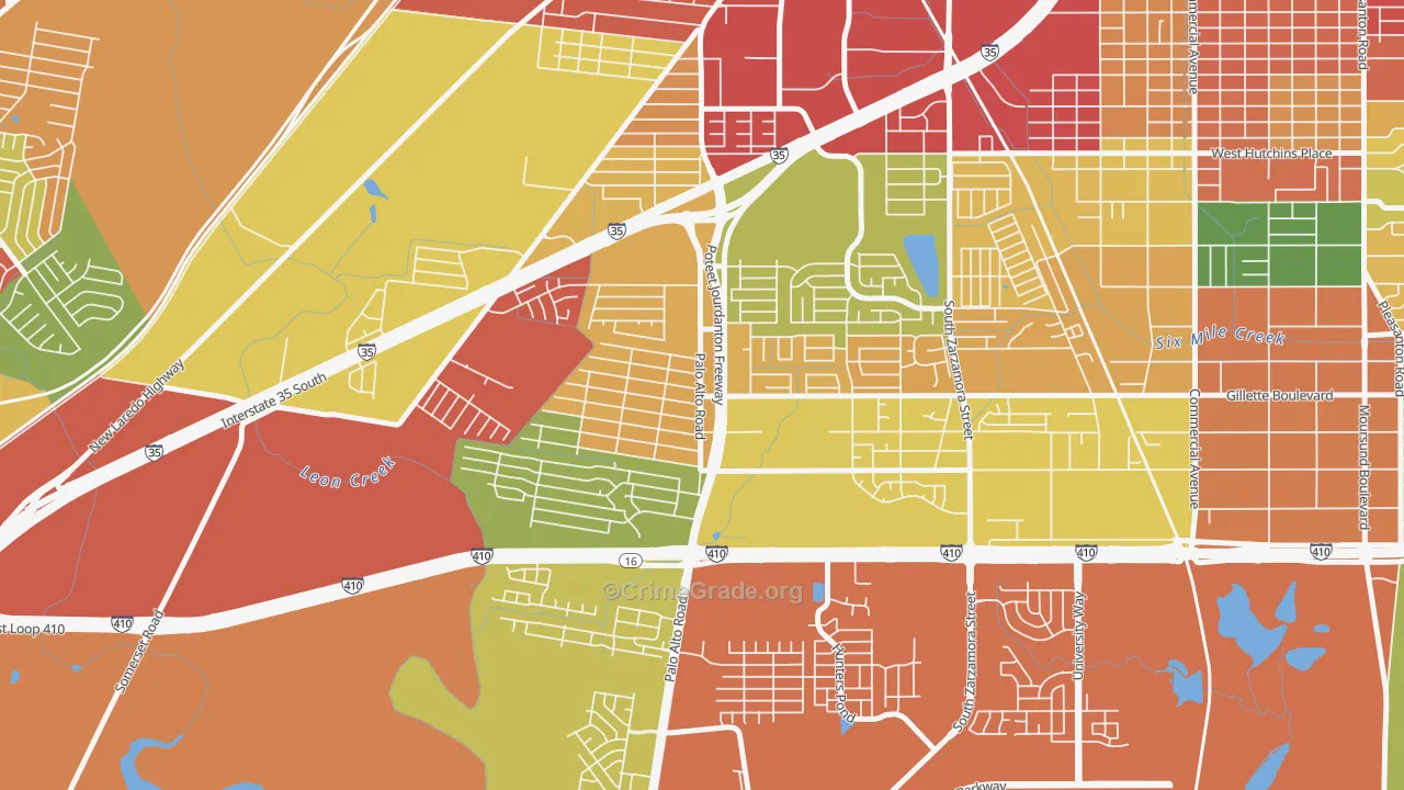 South Southwest, San Antonio, TX Map of Theft Rates
