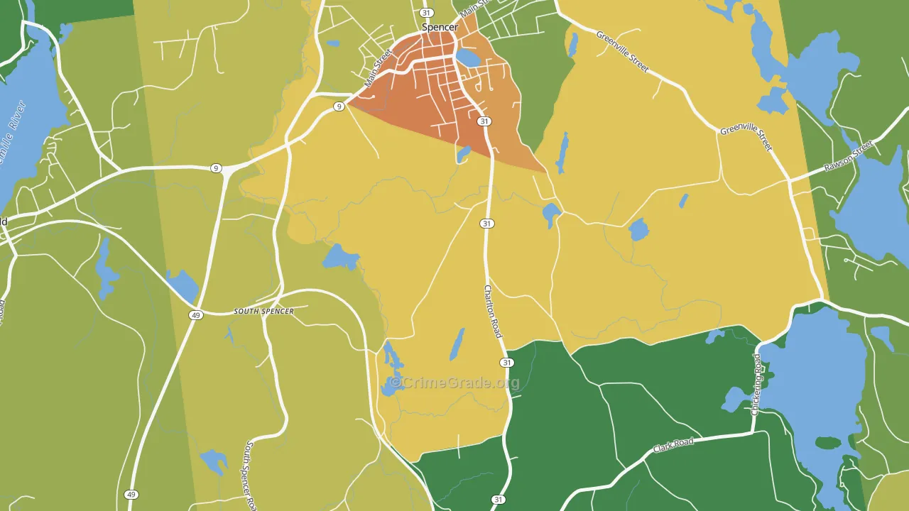 South Spencer, MA Map of Theft Rates