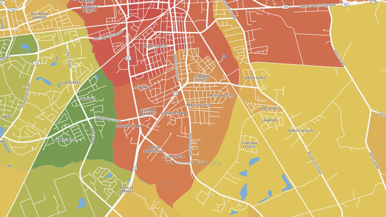 South Sumter, SC Map of Theft Rates