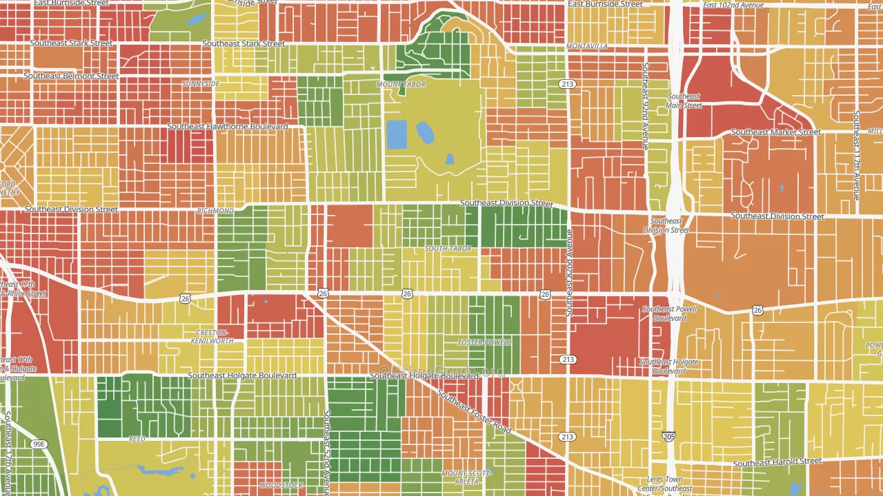 South Tabor, Portland, OR Map of Theft Rates