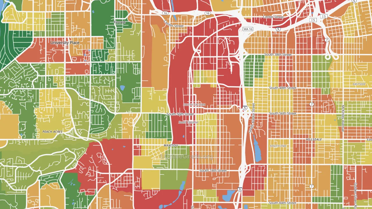 South Tacoma, Tacoma, WA Map of Theft Rates