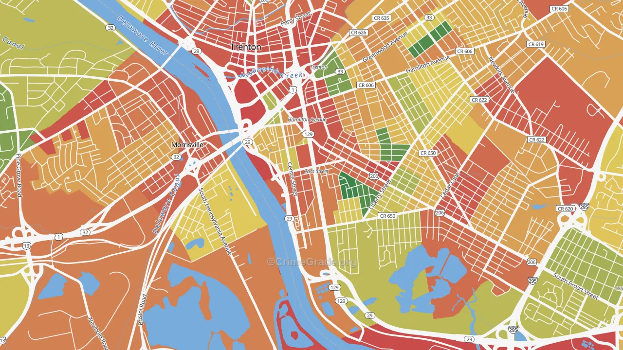 South Trenton, Trenton, NJ Map of Theft Rates