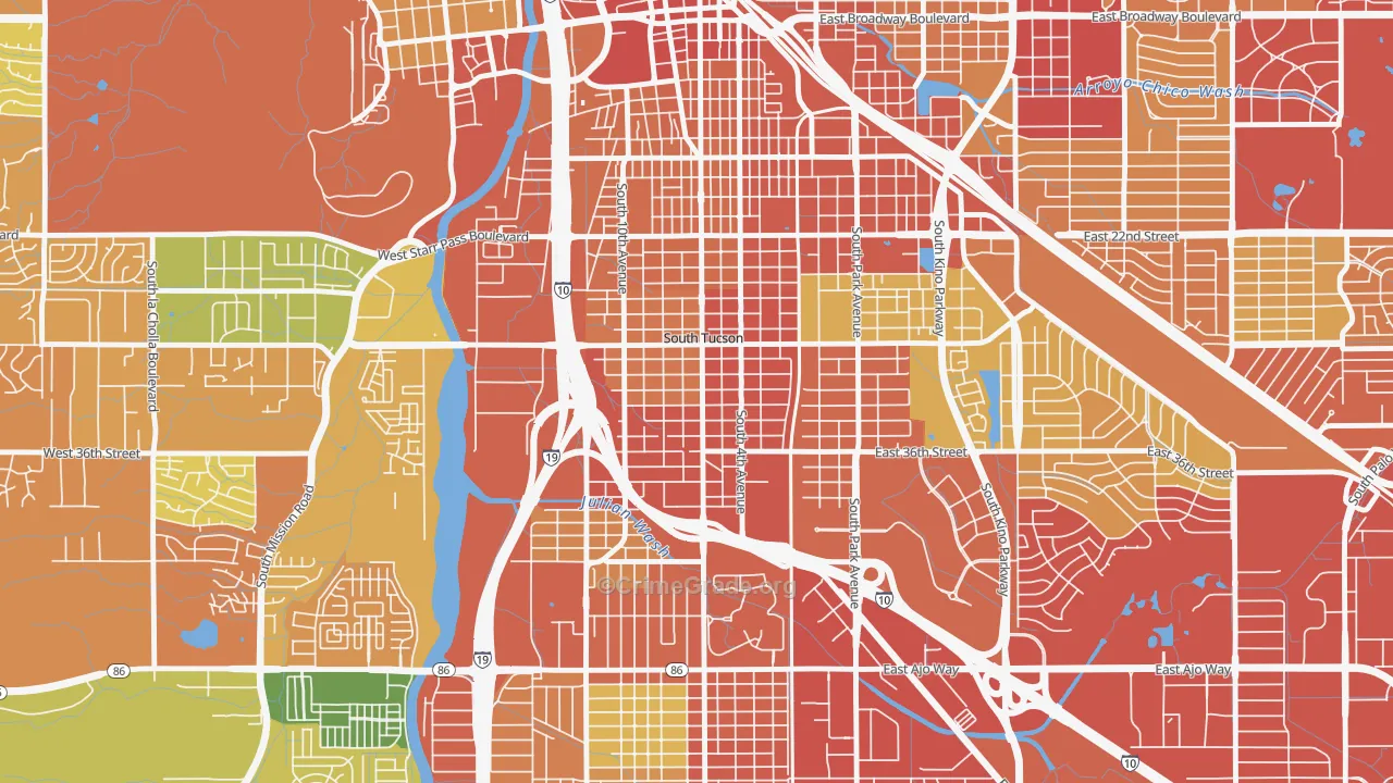 South Tucson, AZ Map of Theft Rates