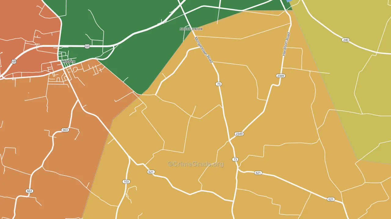 South Union, KY Map of Theft Rates