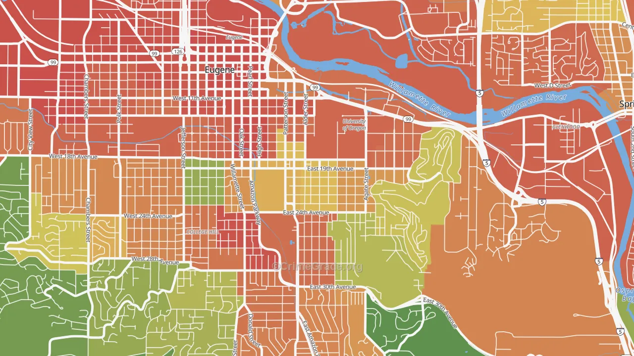 South University, Eugene, OR Map of Theft Rates