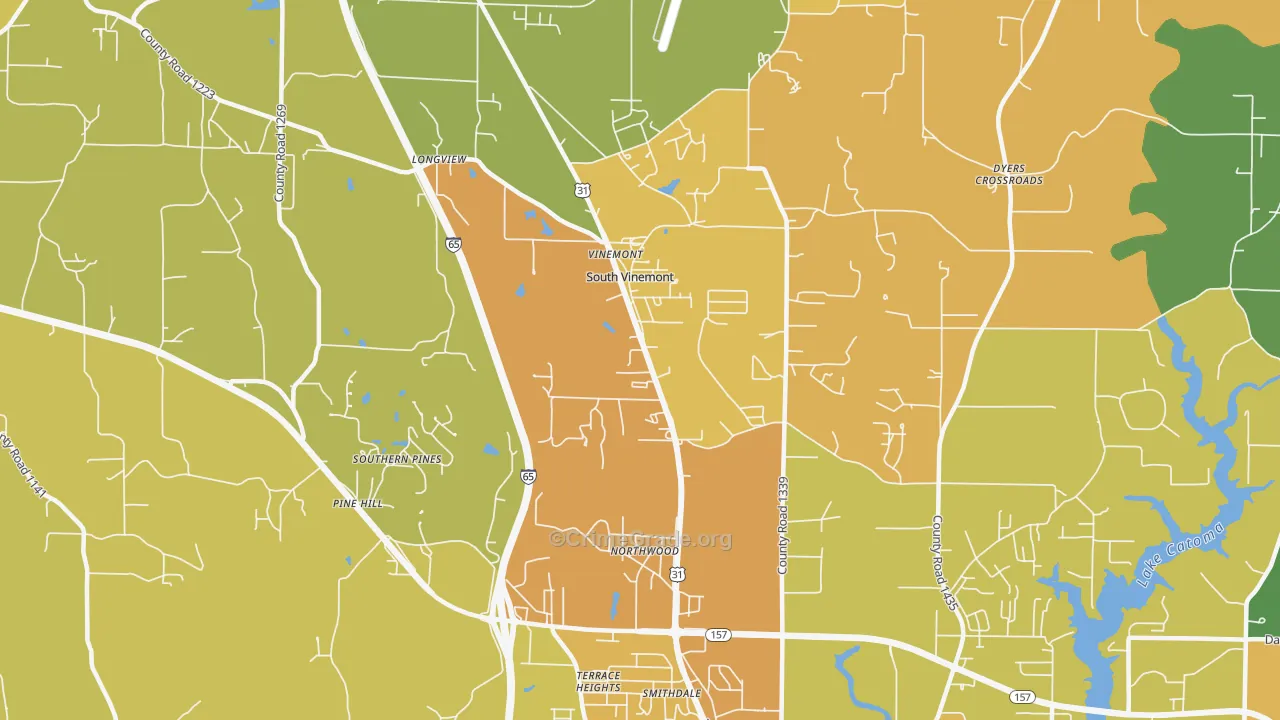 South Vinemont, AL Map of Theft Rates
