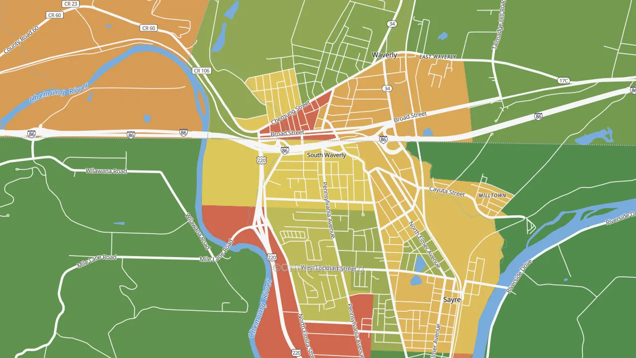 South Waverly, PA Map of Theft Rates