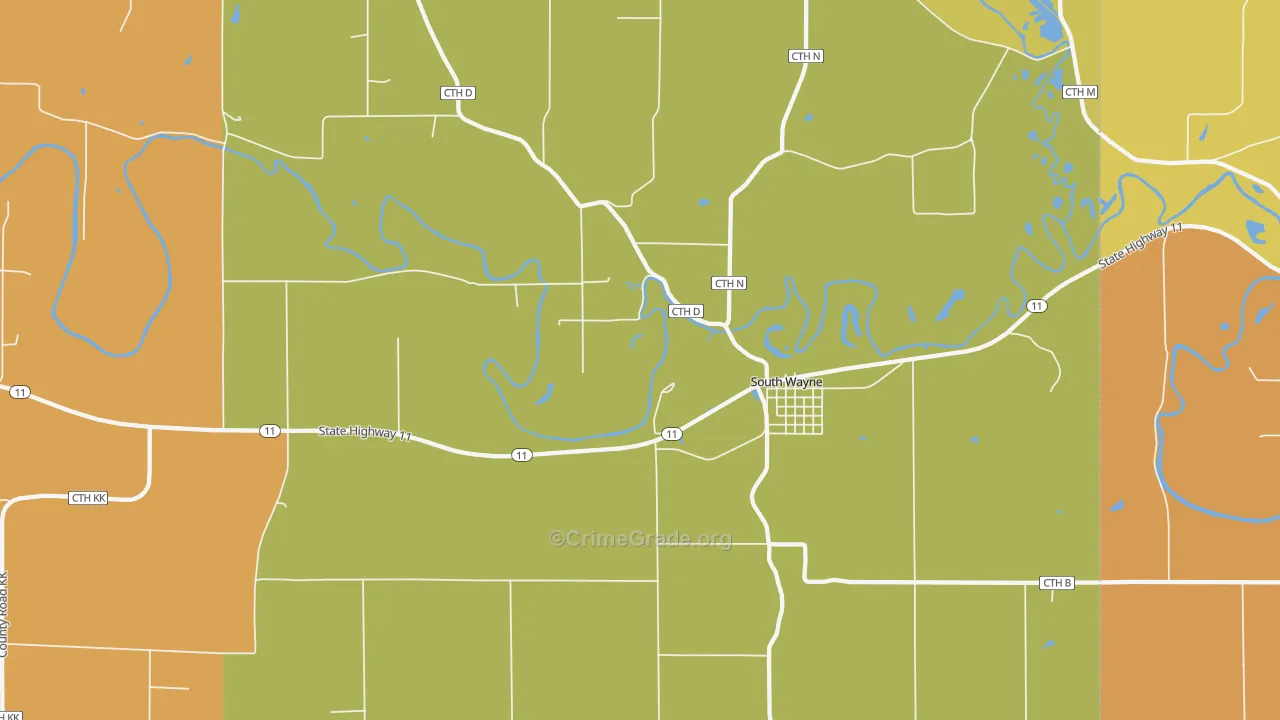 South Wayne, WI Map of Theft Rates