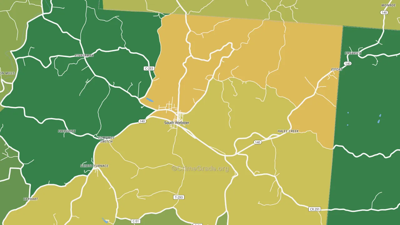 South Webster, OH Map of Theft Rates