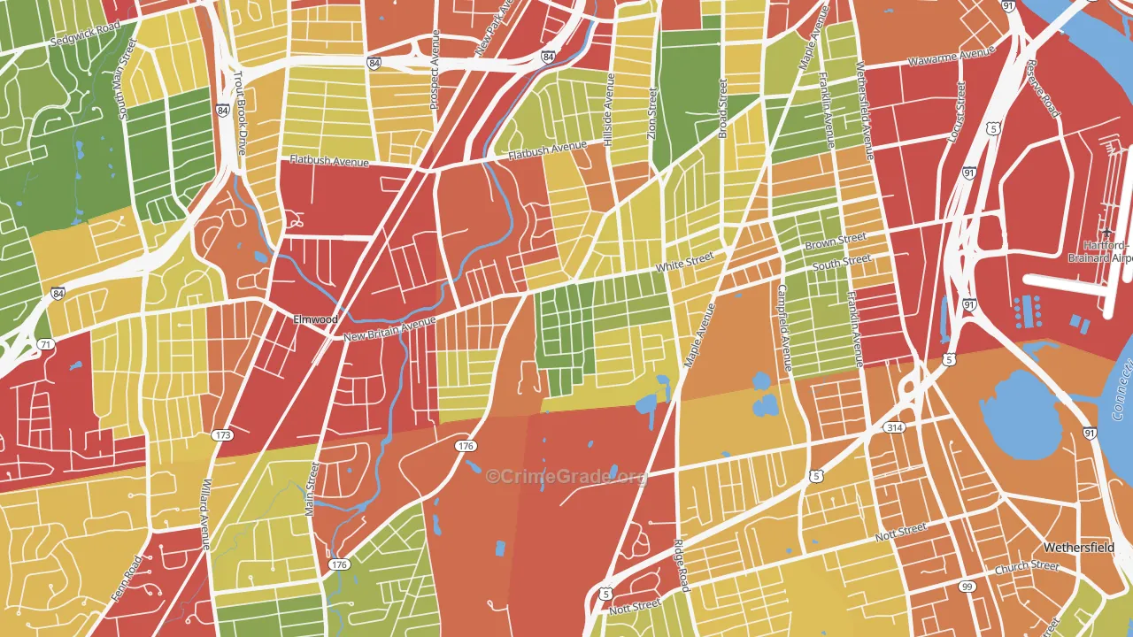 South West, Hartford, CT Map of Theft Rates