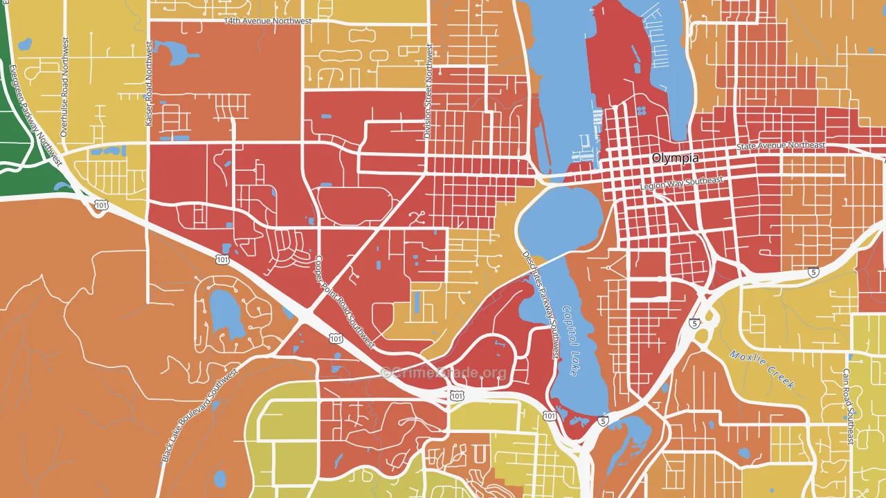 South Westside, Olympia, WA Map of Theft Rates