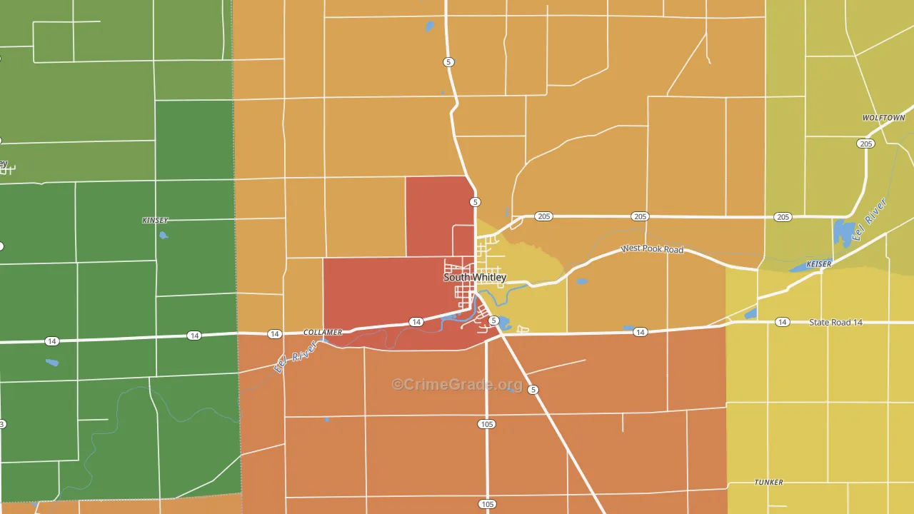 South Whitley, IN Map of Theft Rates