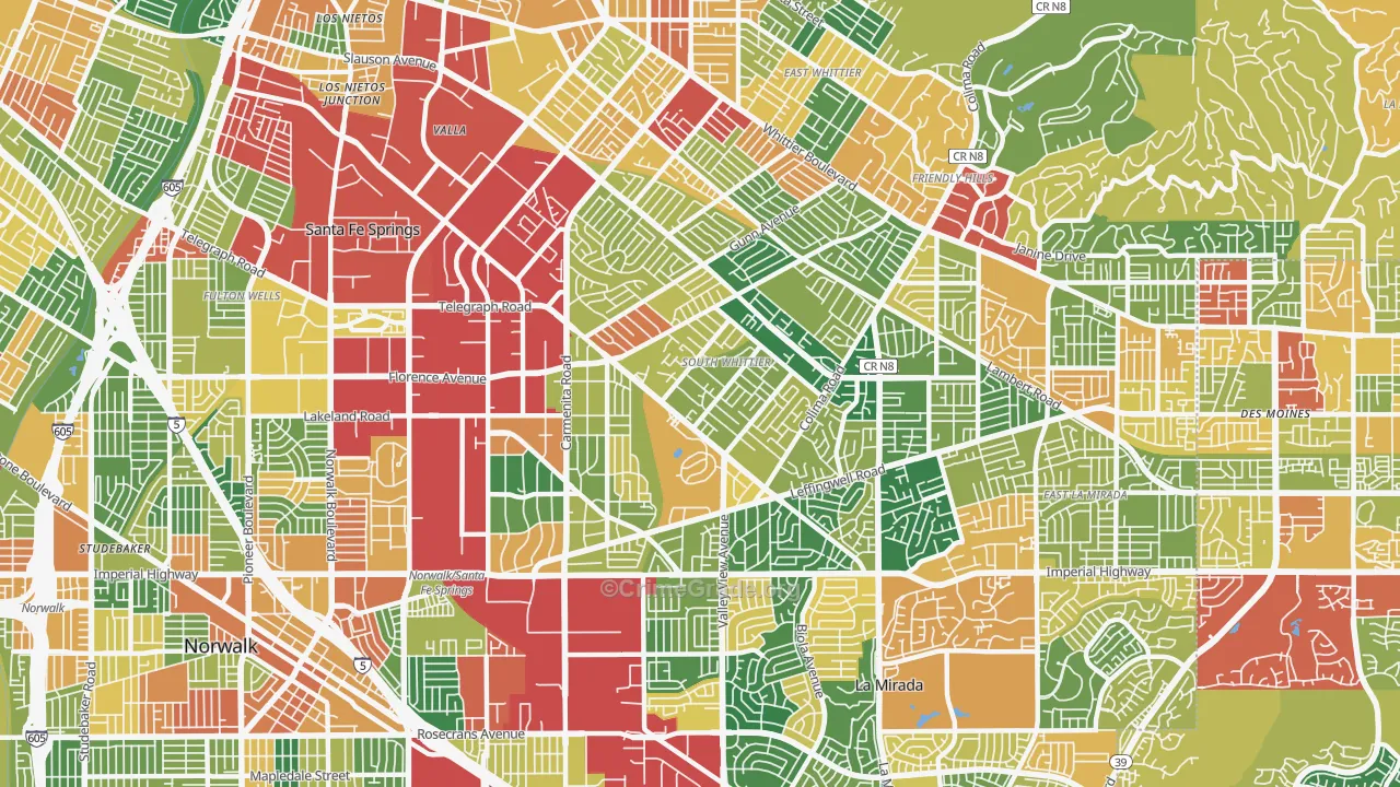 South Whittier, CA Map of Theft Rates