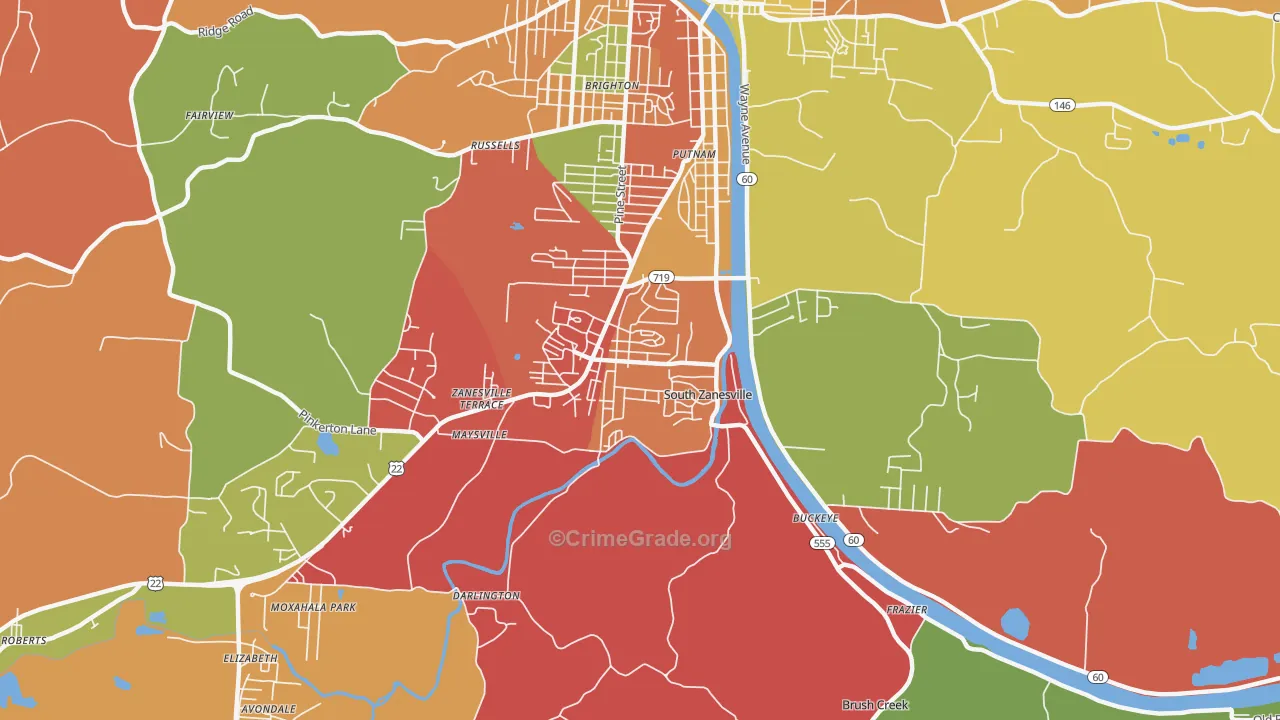 South Zanesville, OH Map of Theft Rates
