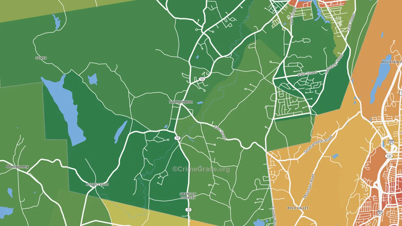 Southampton, MA Map of Theft Rates