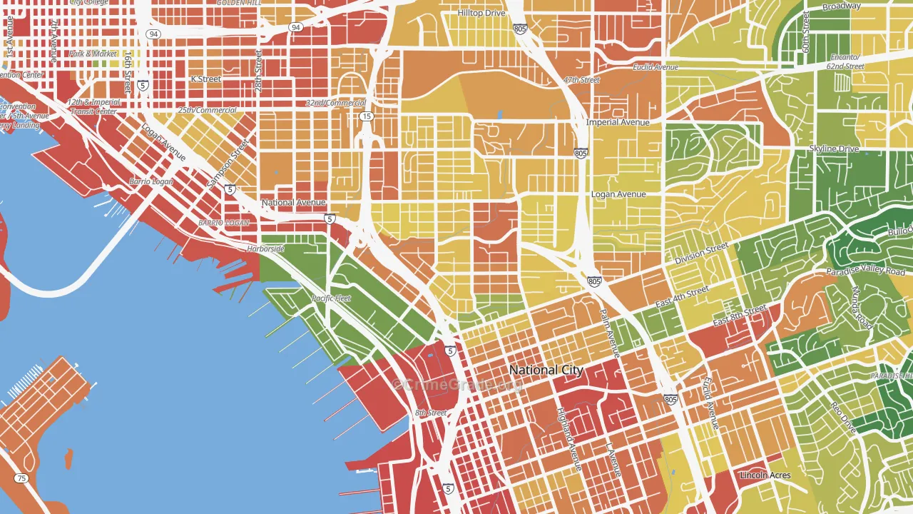 Southcrest, San Diego, CA Map of Theft Rates
