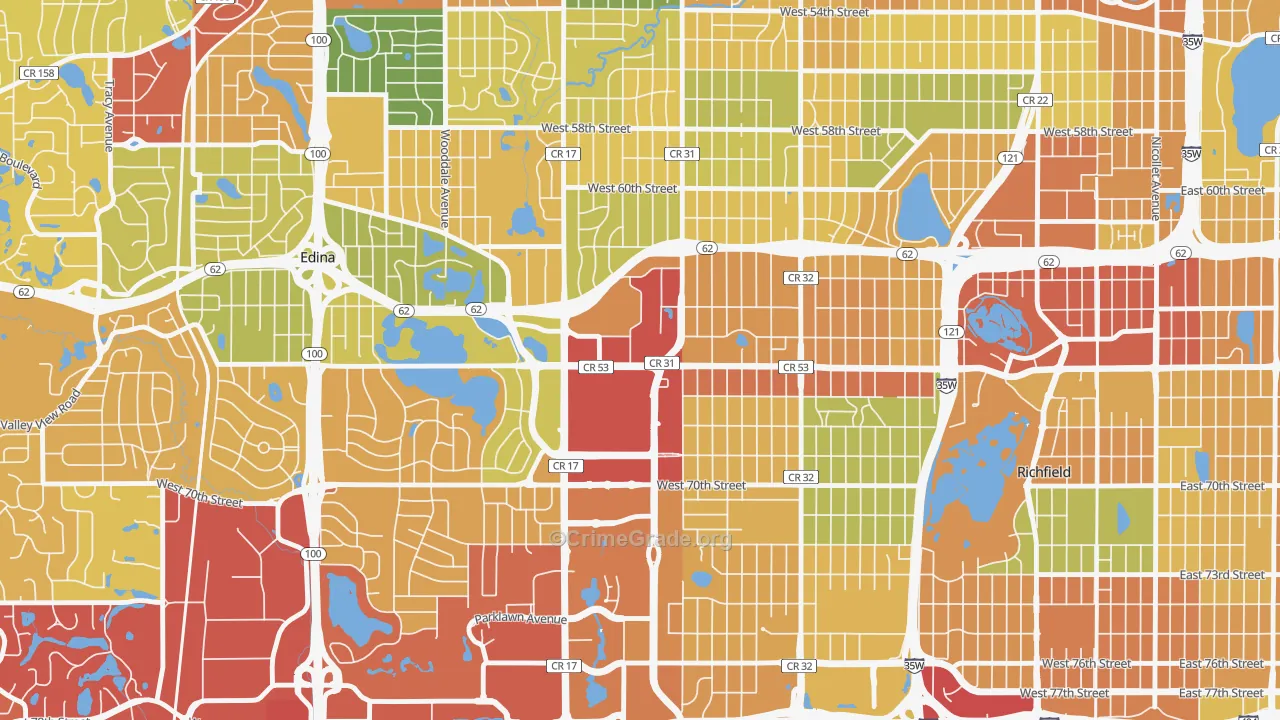 Southdale, Edina, MN Map of Theft Rates