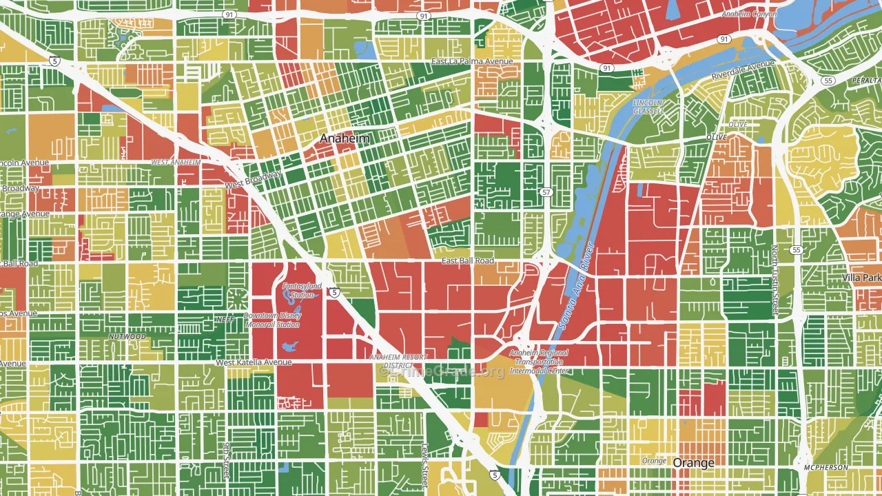 Southeast, Anaheim, CA Map of Theft Rates