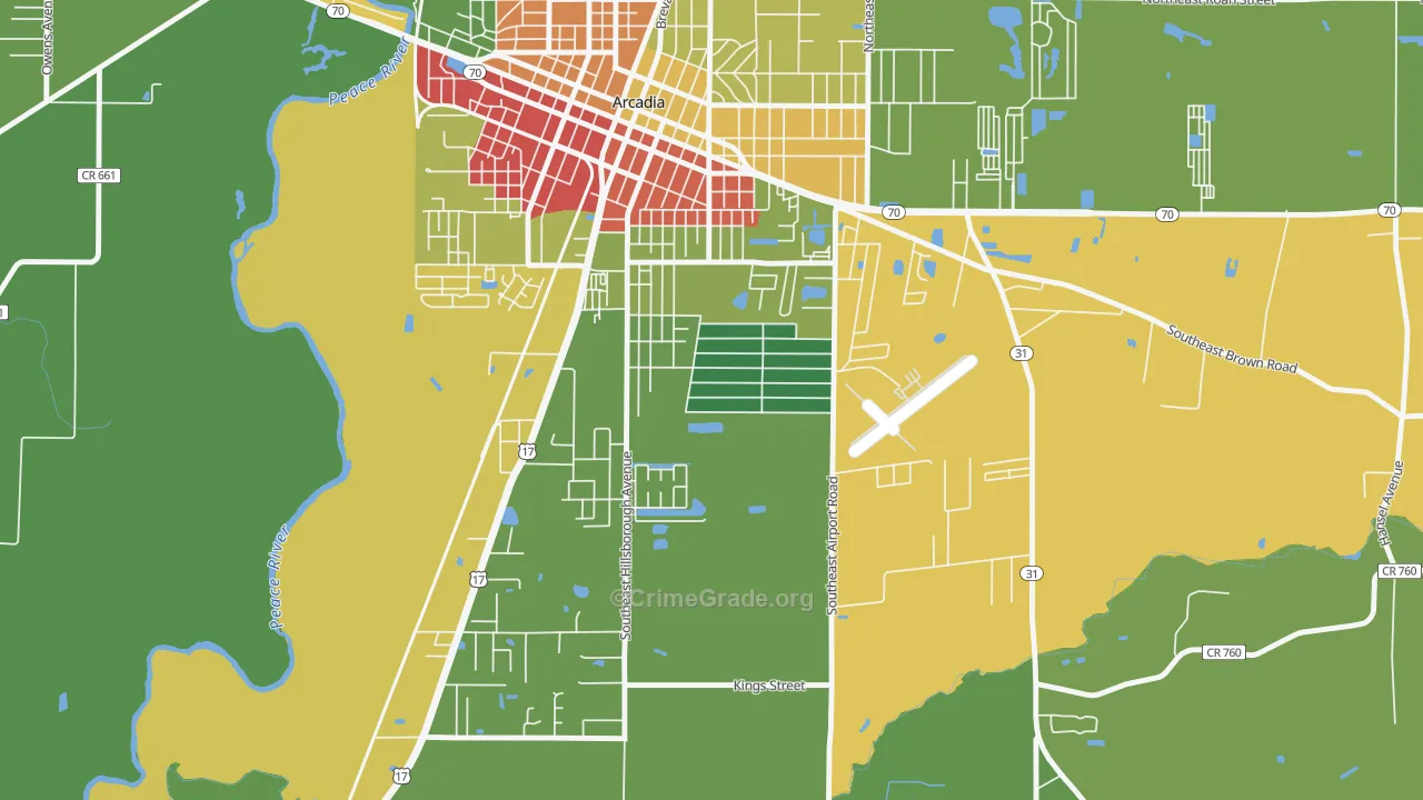 Southeast Arcadia, FL Map of Theft Rates
