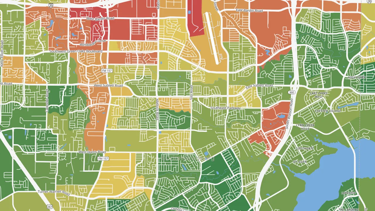 Southeast Arlington, Arlington, TX Map of Theft Rates