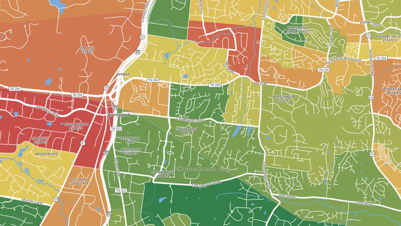 Southeast, Brentwood, TN Map of Theft Rates