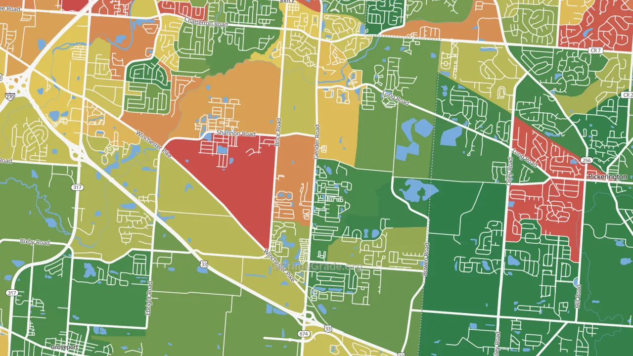 Southeast, Canal Winchester, OH Map of Theft Rates