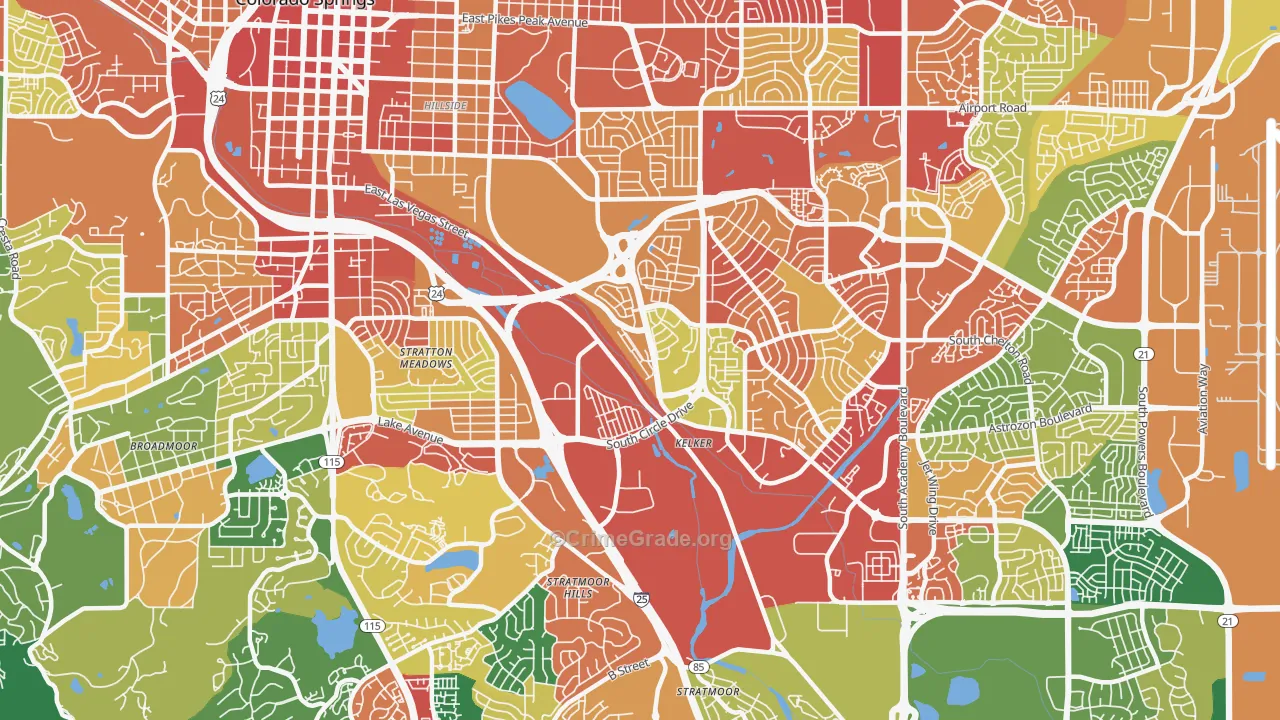 Southeast Colorado Springs, Colorado Springs, CO Map of Theft Rates