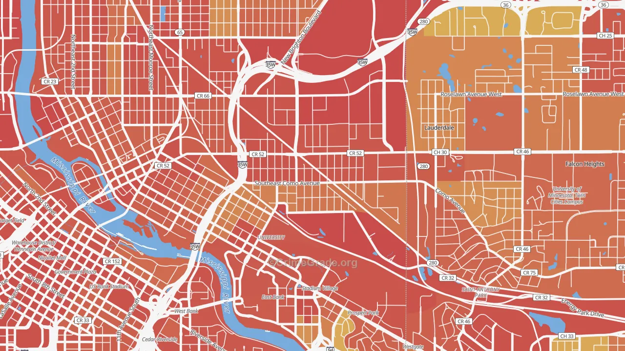 Southeast Como, Minneapolis, MN Map of Theft Rates