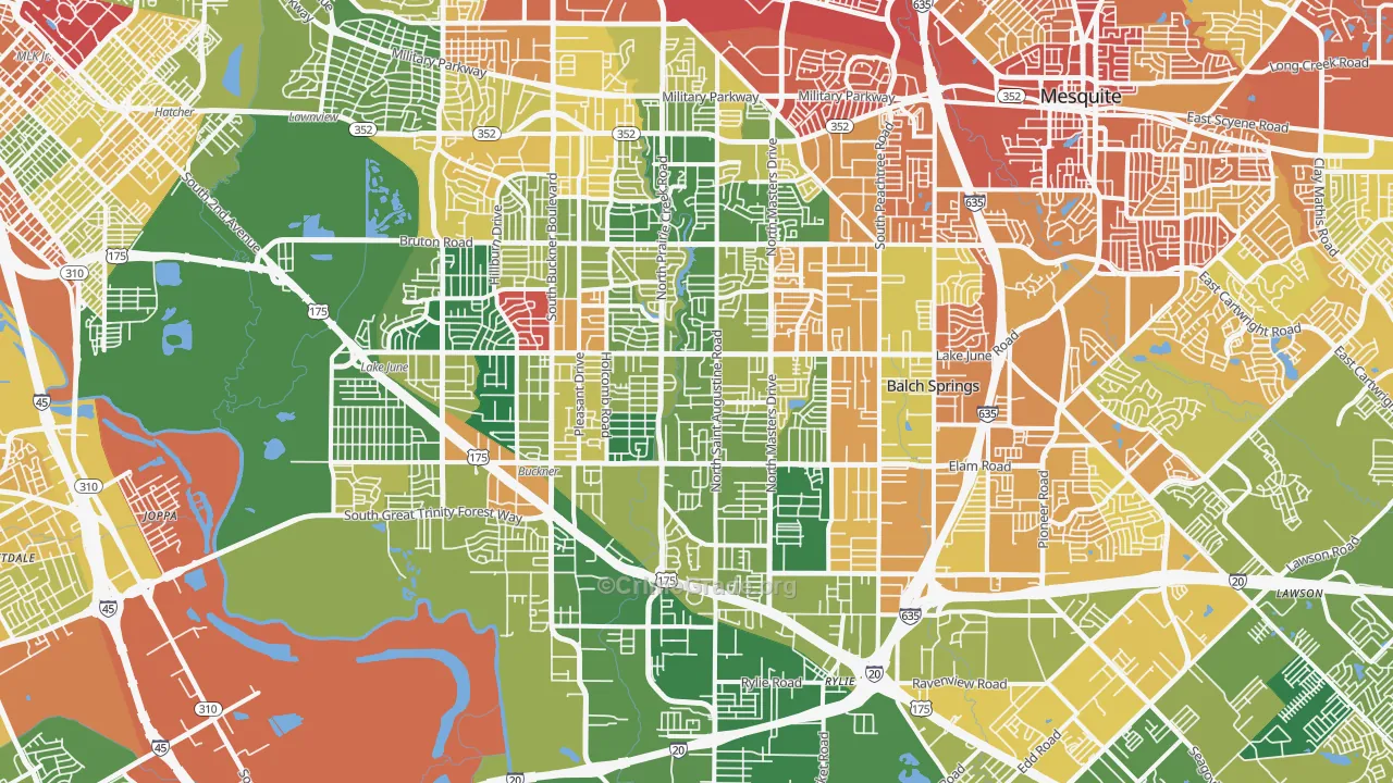 Southeast Dallas, Dallas, TX Map of Theft Rates