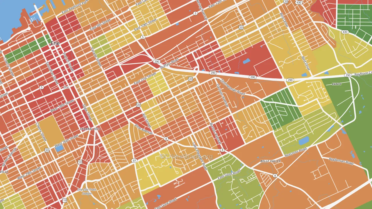 Southeast Erie, Erie, PA Map of Theft Rates