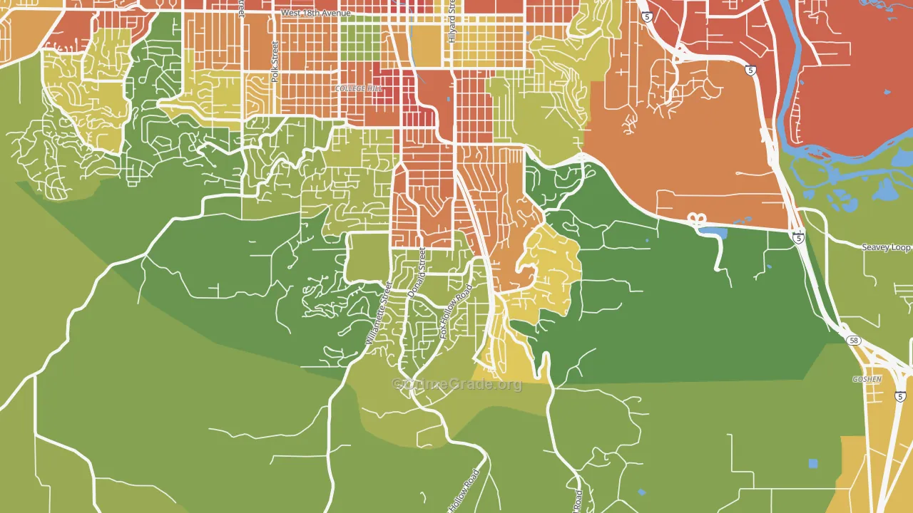 Southeast, Eugene, OR Map of Theft Rates