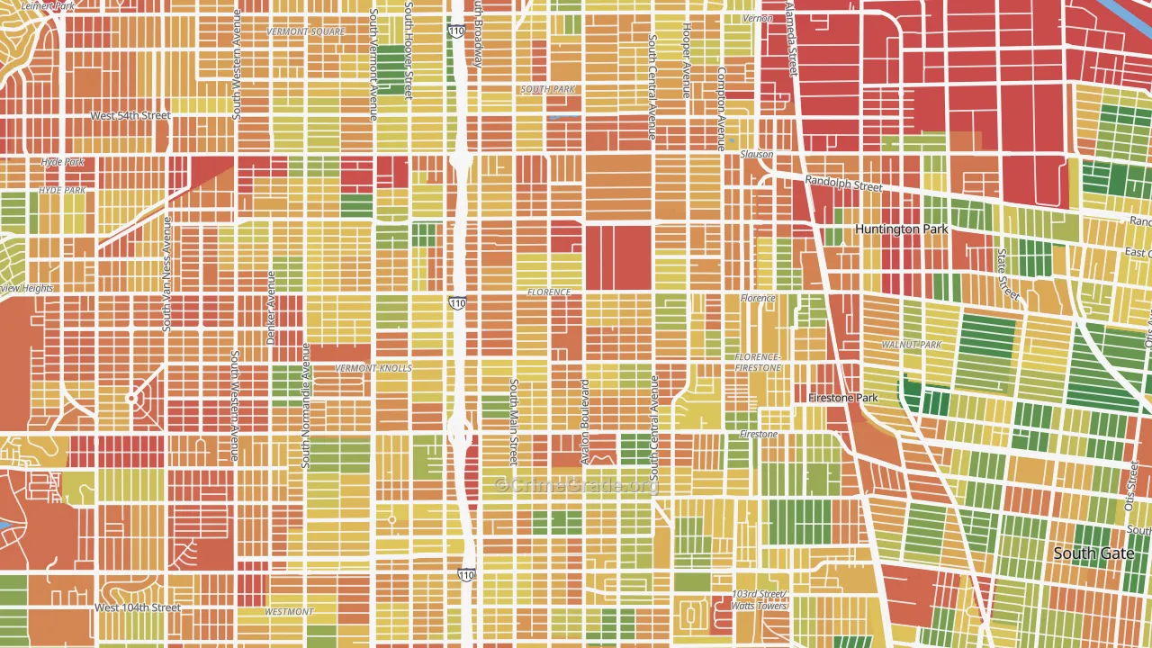 Southeast Los Angeles, Los Angeles, CA Map of Theft Rates