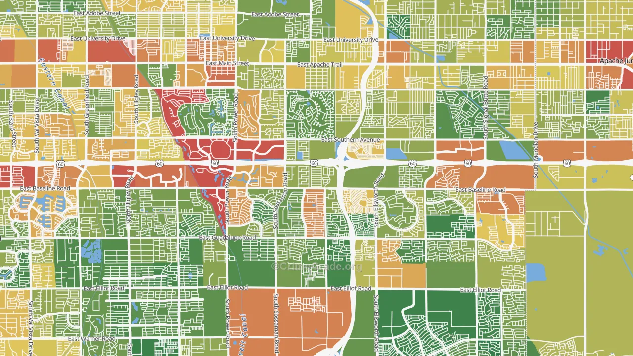 Southeast Mesa, Mesa, AZ Map of Theft Rates