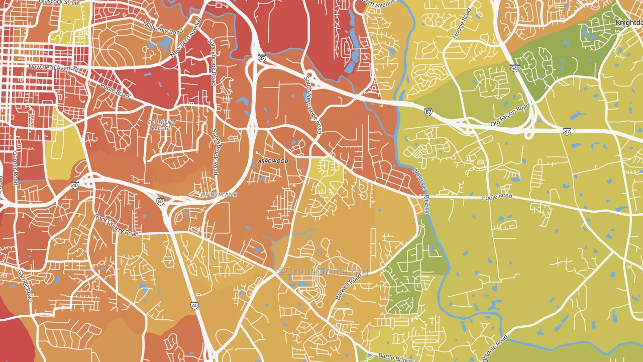 Southeast, Raleigh, NC Map of Theft Rates