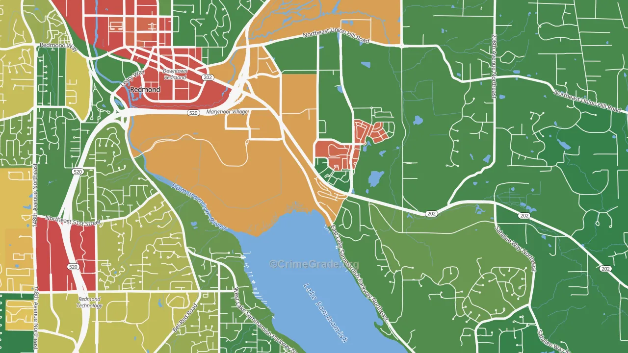 Southeast Redmond, Redmond, WA Map of Theft Rates