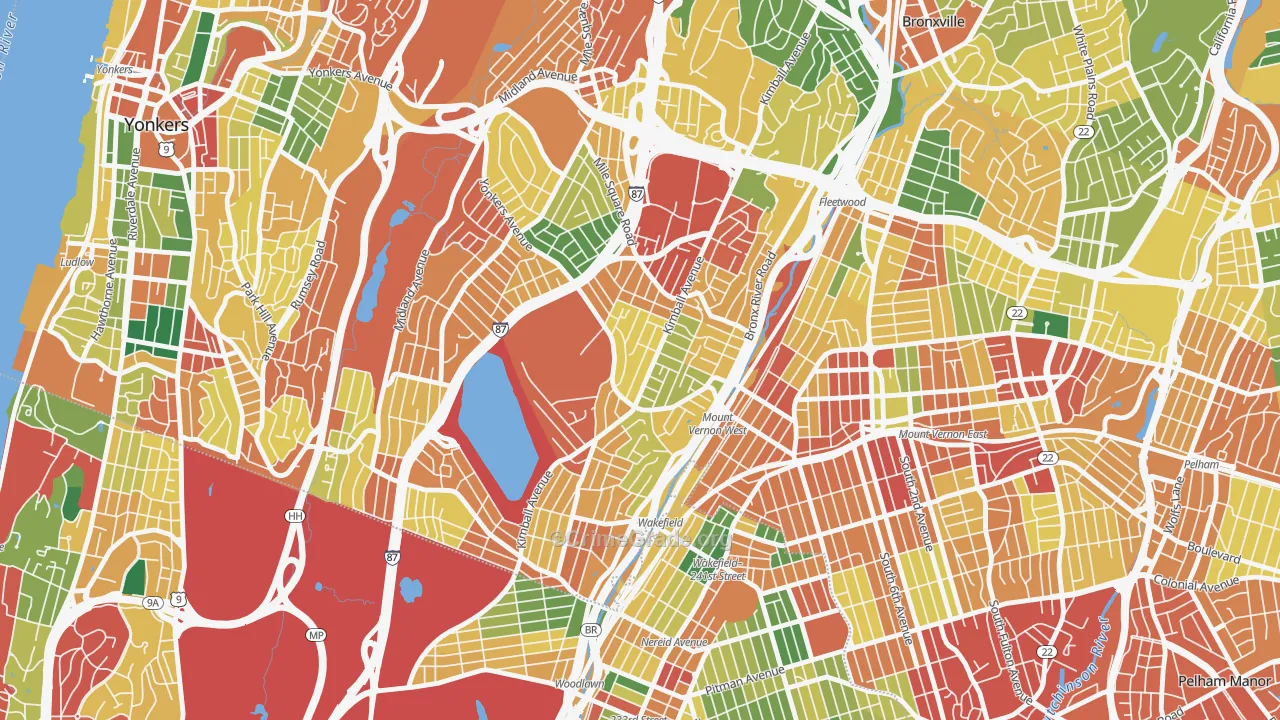 Southeast Yonkers, Yonkers, NY Map of Theft Rates