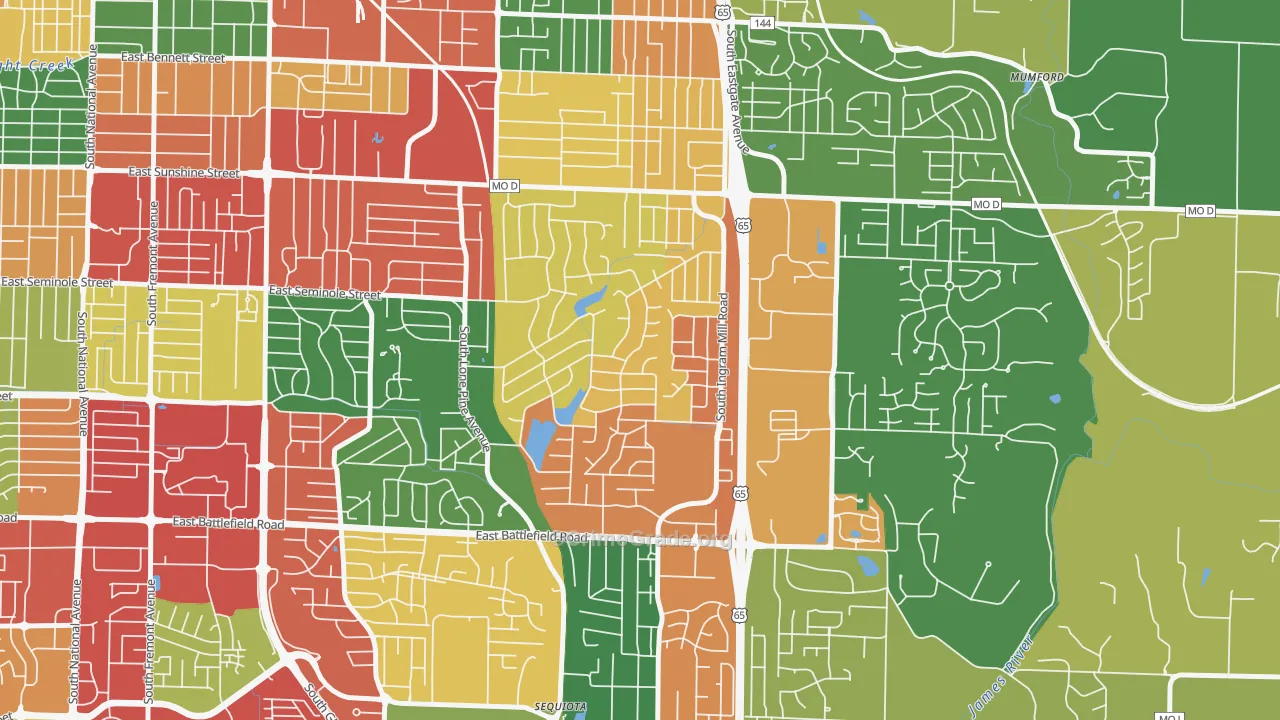 Southern Hills, Springfield, MO Map of Theft Rates