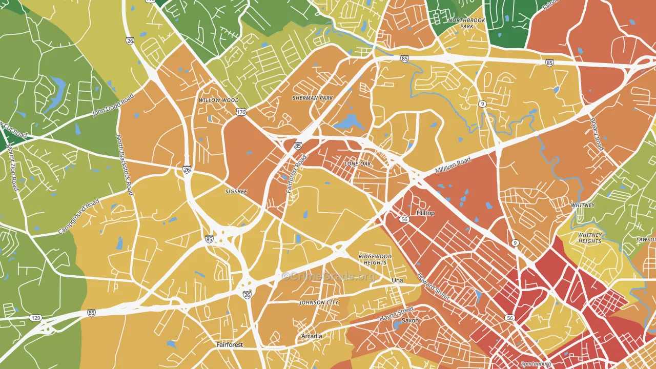 Southern Shops, SC Map of Theft Rates