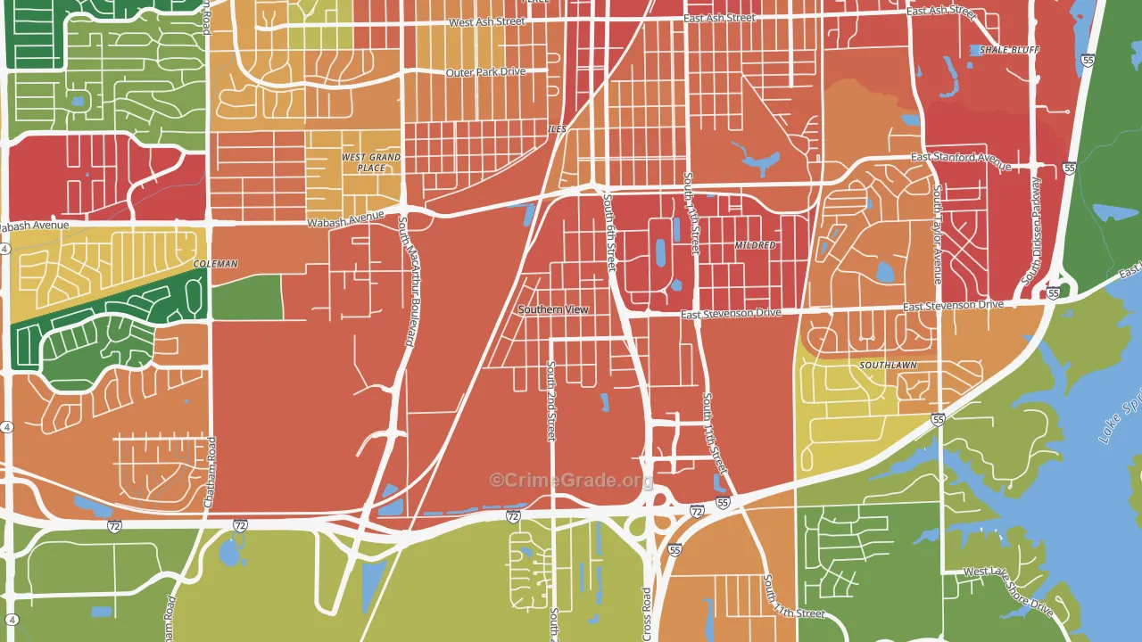 Southern View, IL Map of Theft Rates