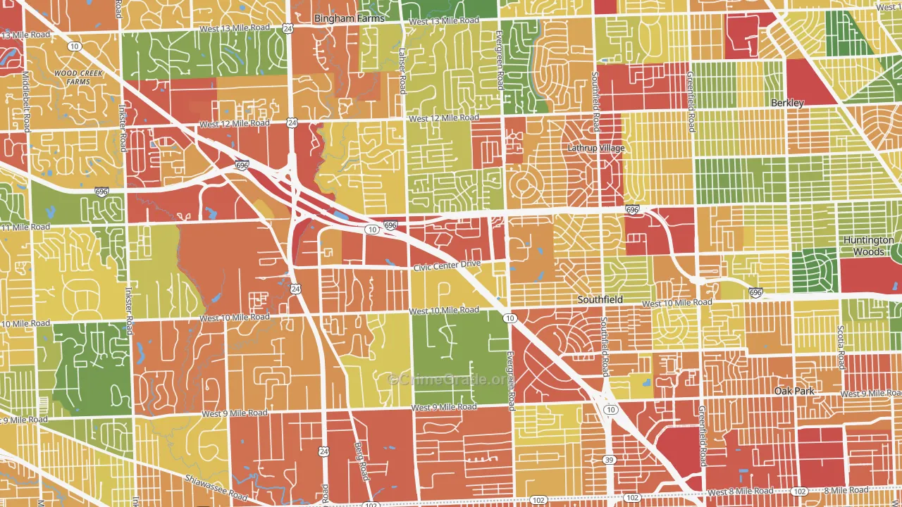 Southfield, MI Map of Theft Rates