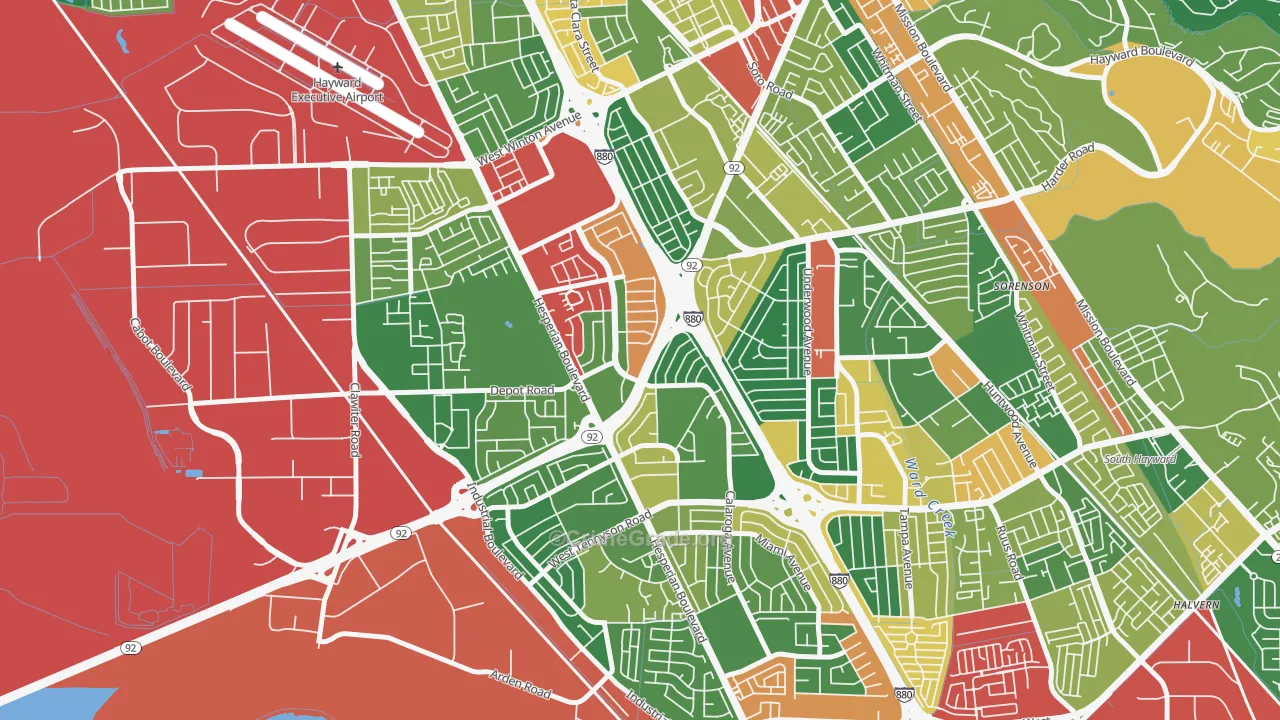 Southgate, Hayward, CA Map of Theft Rates